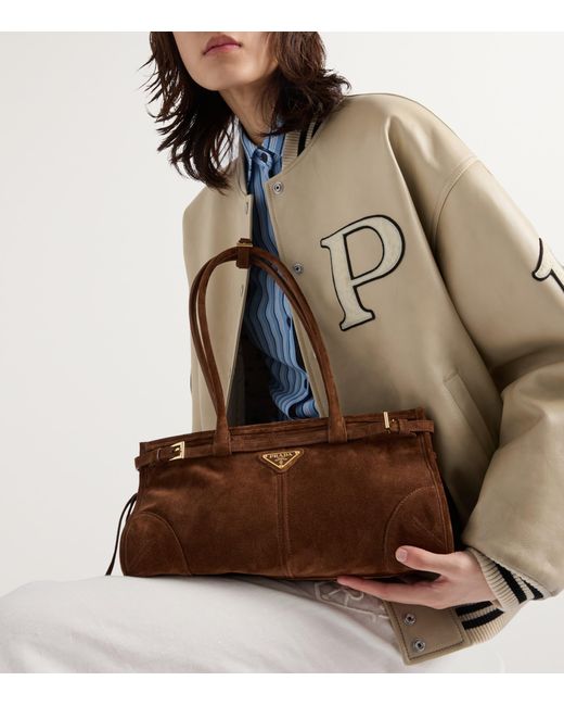 Prada Brown Medium Suede Belted Bonnie Shoulder Bag