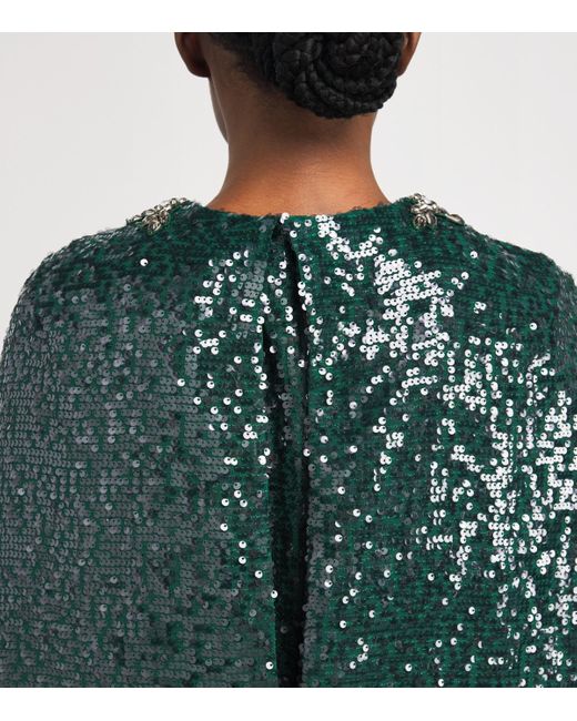 Erdem Green Sequinned Embellished Cape Gown