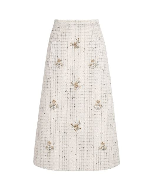 Huishan Zhang White Tweed Evelina Midi Skirt