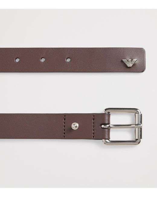 Emporio Armani White Leather Eagle Plate Belt for men