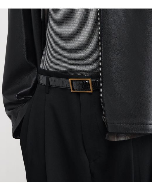 Emporio Armani Black Leather Crocodile-Embossed Plate Belt for men