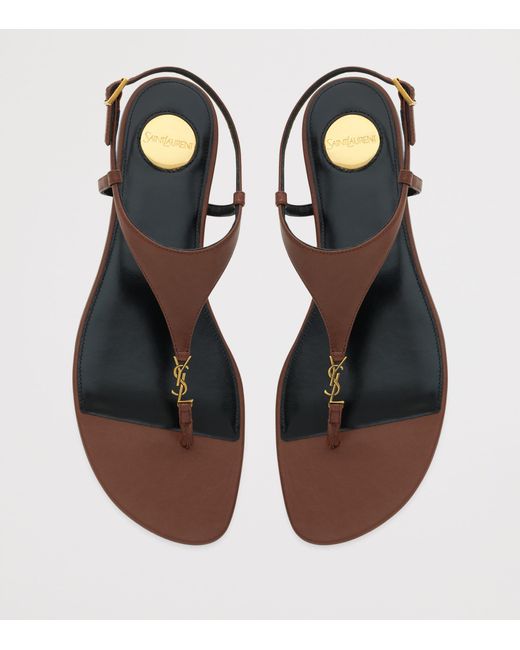 Saint Laurent Brown Leather Cassandra Logo Sandals