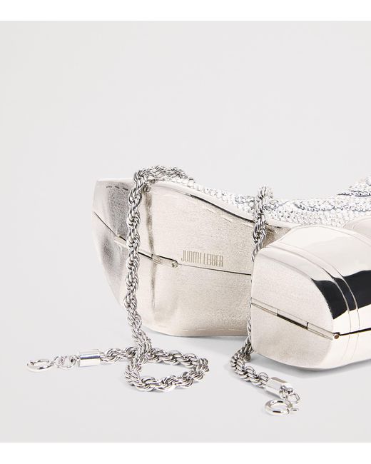 Judith Leiber White Crystal Cowboy Boot Austin Clutch Bag