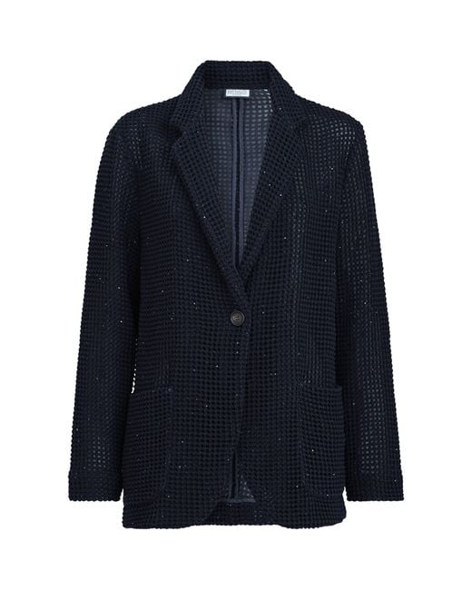 Brunello Cucinelli Blue Cotton-Blend Net Blazer