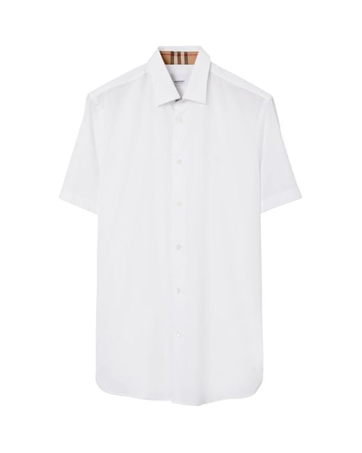 Burberry White Stretch-Cotton Ekd-Embroidered Slim Shirt for men