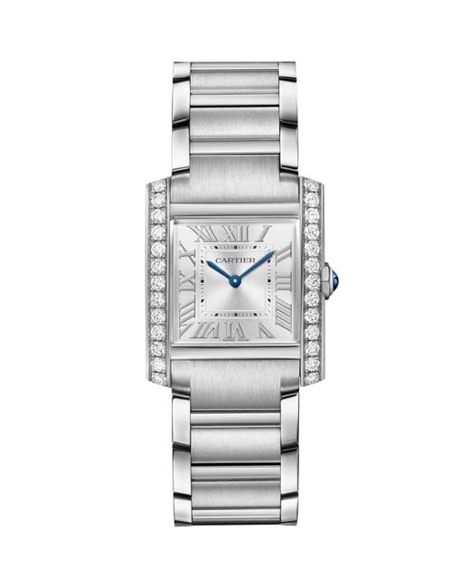 Cartier Gray Medium Stainless Steel And Diamond Tank Française Watch