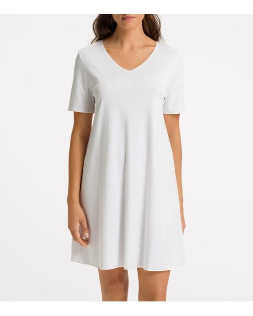 Hanro White Short-Sleeve Cotton Silk Nightdress