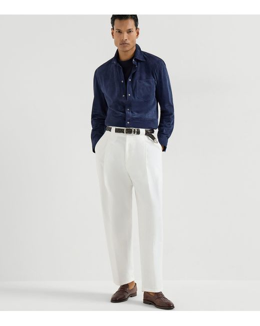 Brunello Cucinelli Blue Suede Shirt for men