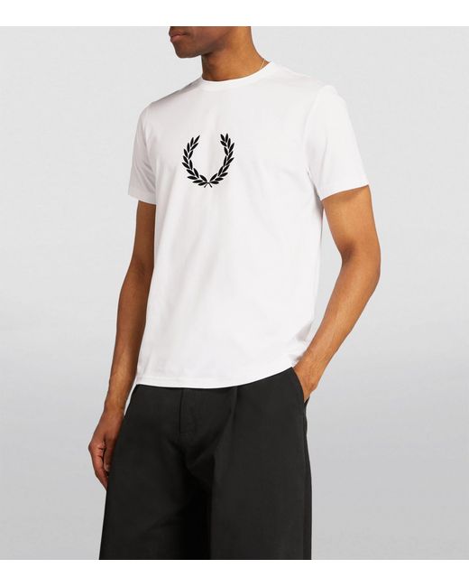 Fred Perry White Cotton Embroidered Logo T-shirt for men