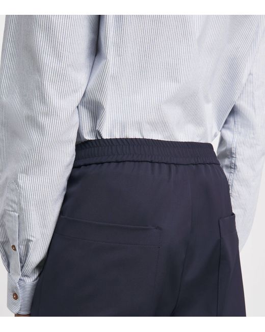 Barena Blue Wool-Blend Drawstring Straight Trousers for men