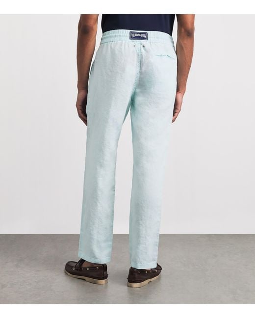 Vilebrequin Blue Linen Drawstring Parc Trousers for men