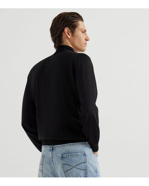 Brunello Cucinelli Blue Silk-Cashmere Rollneck Sweatshirt for men