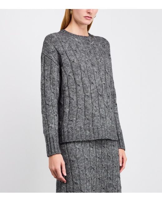 Max Mara Gray Cotton-Alpaca-Wool Cable-Knit Sweater
