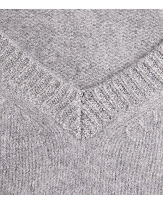FRAME Gray Brushed Cashmere V-Neck Sweater
