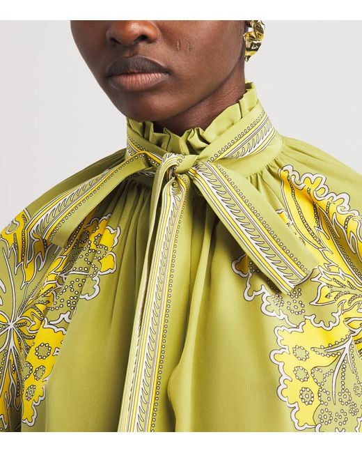LaDoubleJ Yellow Silk Printed Blouse With Scarf