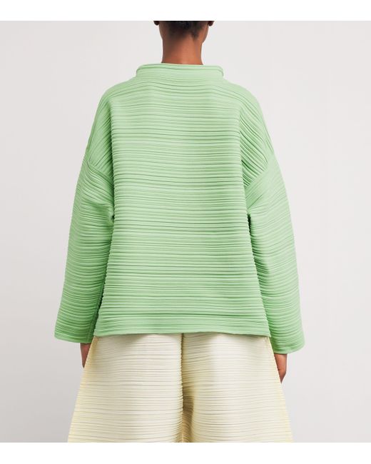 Pleats Please Issey Miyake Green Crepe Knit Top