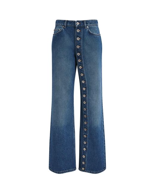 Jean Paul Gaultier Blue Button-Detail Wide-Leg Jeans
