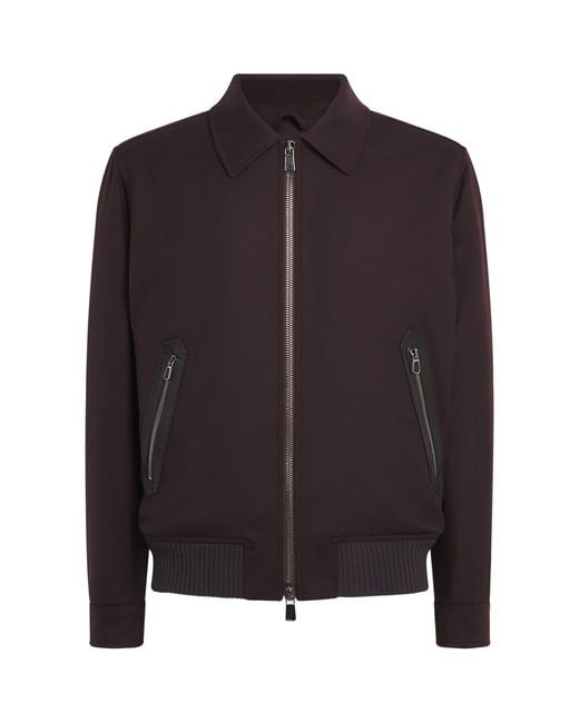 Isaia Brown Wool Padded Aviator Jacket for men