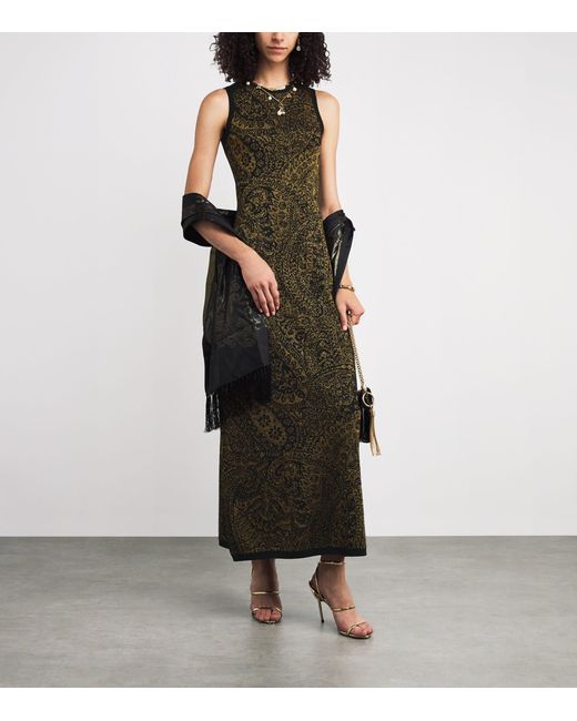 Etro Brown Wool-Blend Paisley Maxi Dress