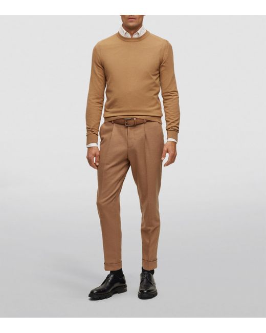 Boss Brown Wool-Silk-Cashmere Sweater for men