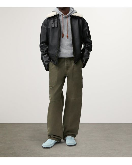 Loewe Gray Cotton-Blend Leather-Anagram Hoodie for men