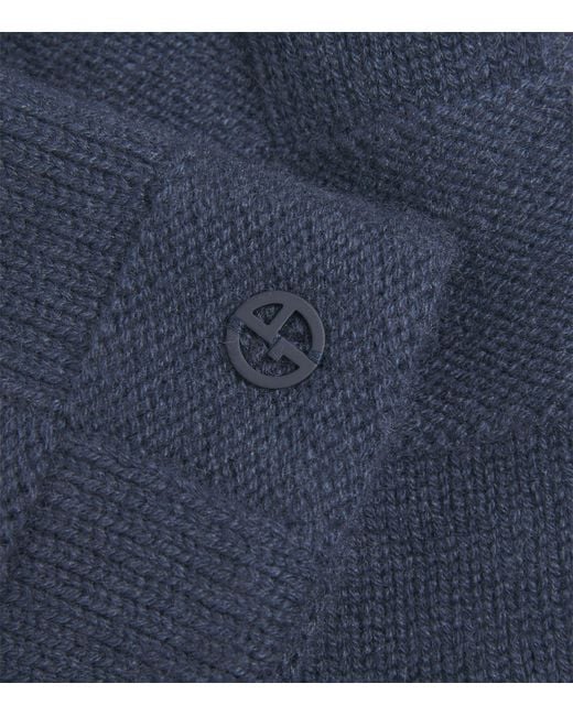 Giorgio Armani Blue Cashmere Patchwork Beanie for men