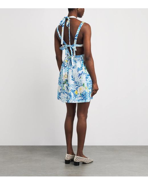 Mary Katrantzou Blue Fleur De Vichy Peres Mini Dress
