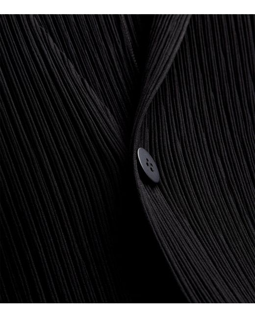 Issey Miyake Black Hatching Pleats Longline Coat