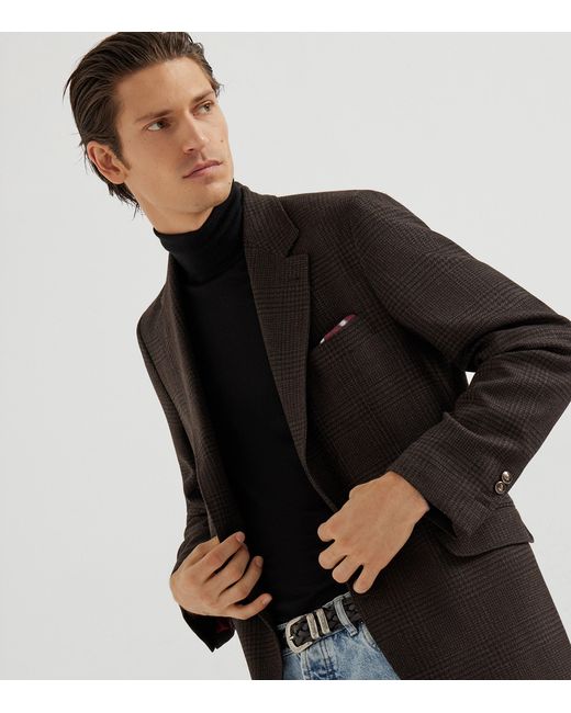 Brunello Cucinelli Blue Silk-Cashmere Rollneck Sweatshirt for men