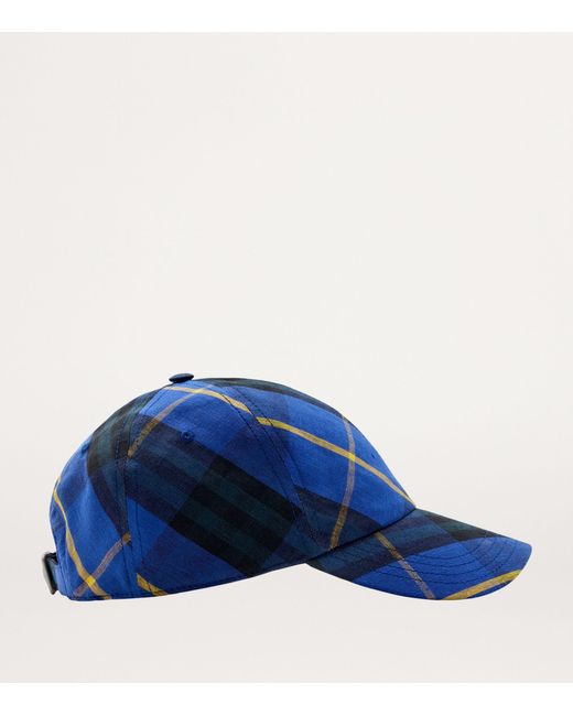Burberry Blue Linen Check Baseball Cap for men