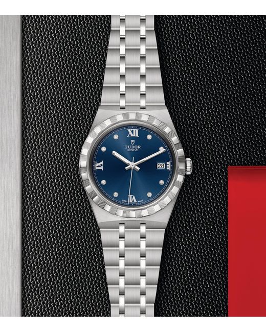 Tudor Blue Royal Stainless Steel And Diamond Watch for men