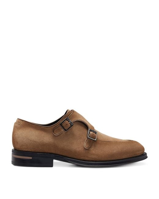 Boss Brown Suede Monk Shoes for men