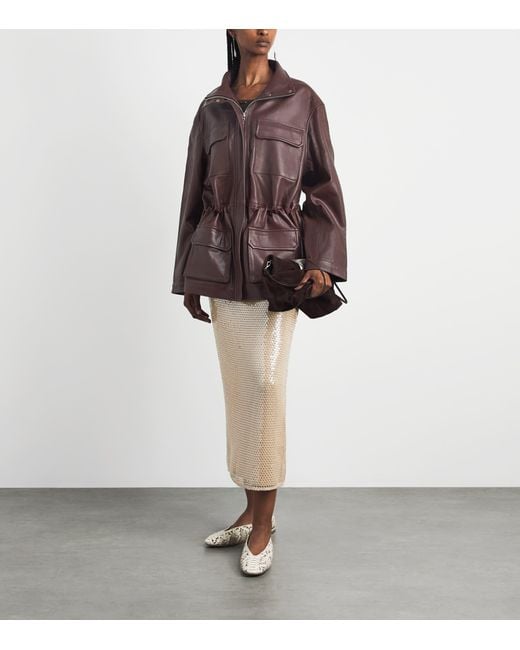 Sandro Brown Oversized Leather Jacket
