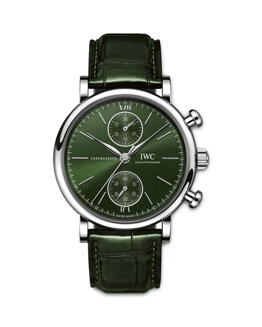 Iwc Green Stainless Steel Portofino Chronograph Watch 39mm for men