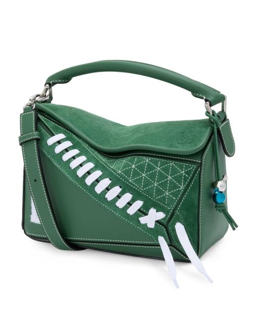 Loewe Green Puzzle 10 Re-Edition Varsity Top-Handle Bag