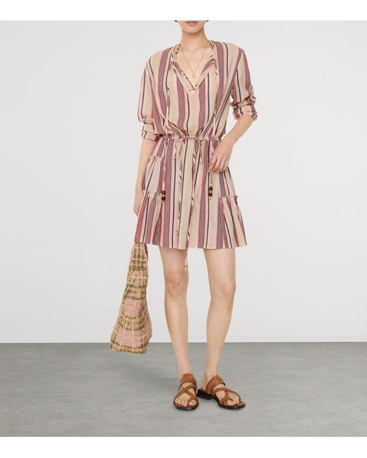 Burberry Pink Cotton Voile Striped Mini Dress