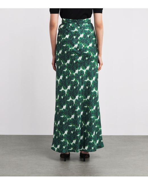 Max Mara Green Silk Printed Maxi Skirt