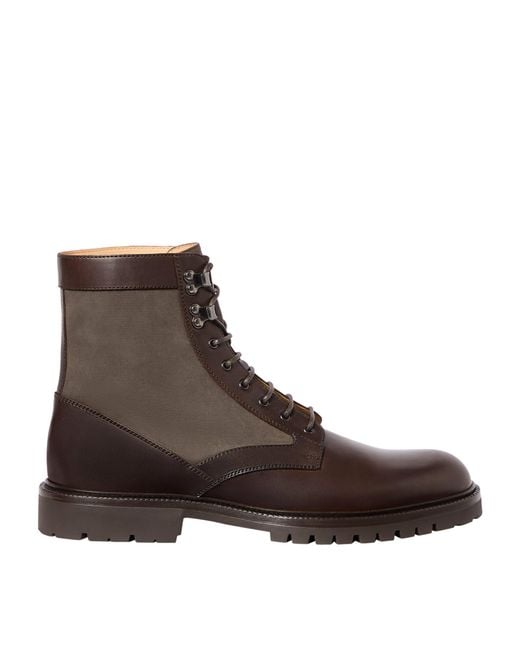 Brunello Cucinelli Brown Leather Lace-Up Ankle Boots for men