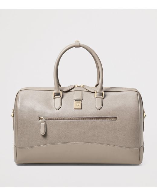 Aspinal Gray Leather Connaught Holdall for men