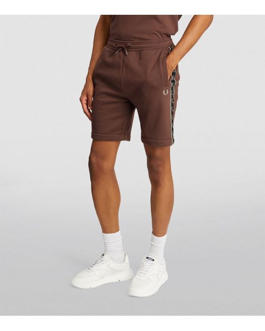 Fred Perry Brown Logo-tape Sweatshorts for men