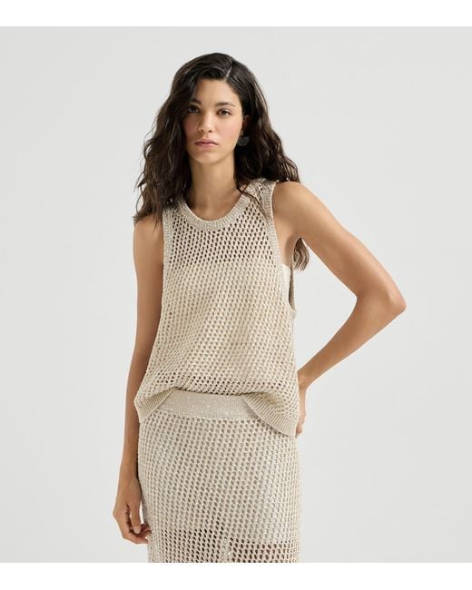 Brunello Cucinelli Natural Dazzling Open-Knit Top