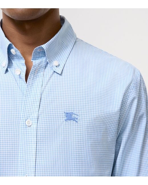 Burberry Blue Cotton Gingham Ekd Shirt for men