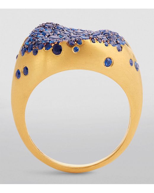 Nada Ghazal Blue Yellow Gold And Sapphire Malak Bonbon Ring
