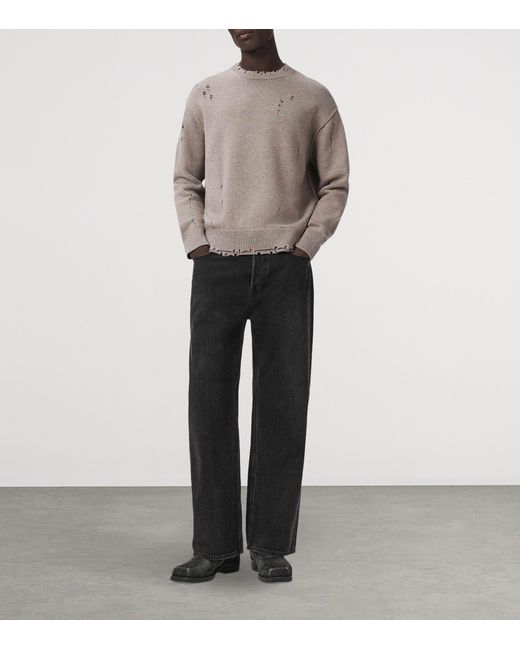 AllSaints Gray Cotton Distressed Wolf Sweater for men