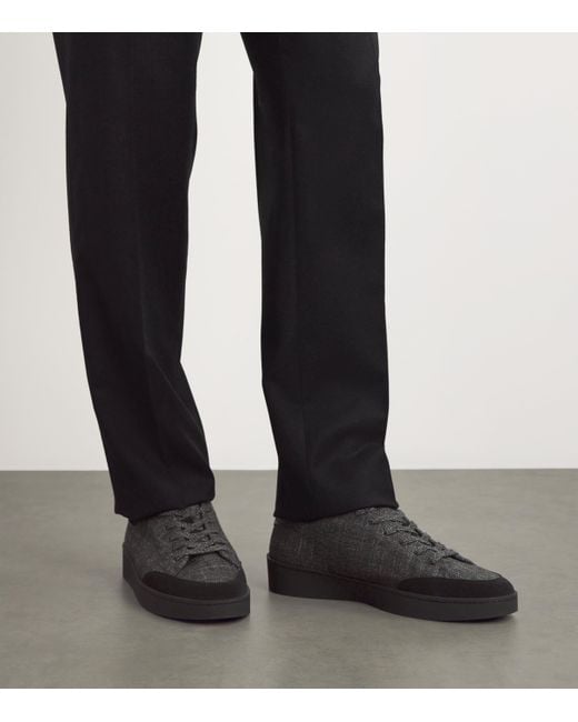 Canali Black Wool-Leather Low-Top Sneakers for men