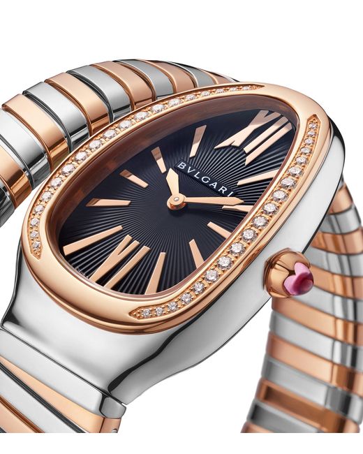 BVLGARI Metallic Rose, Stainless Steel And Diamond Serpenti Tubogas Watch