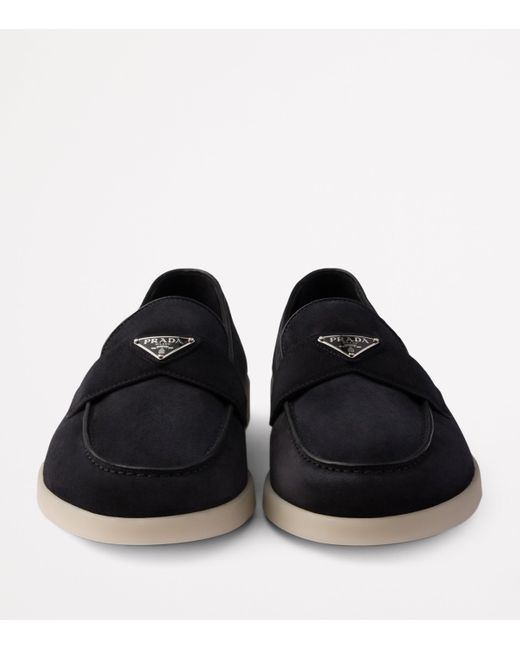 Prada Black Suede Logo Loafers for men