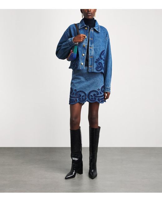 Ulla Johnson Blue Eyelet Bobbi Denim Jacket