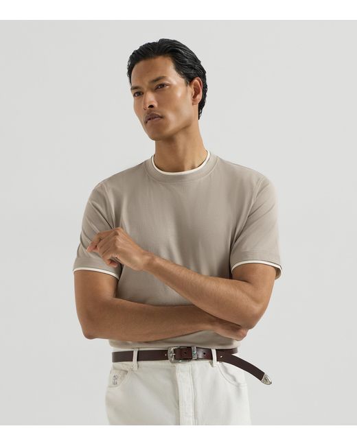Brunello Cucinelli White Cotton Faux-Layered T-Shirt for men