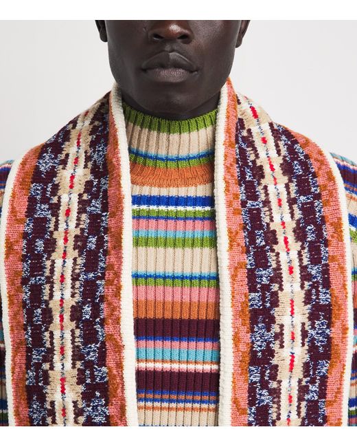 Dries Van Noten Red Wool-Blend Fringed Scarf